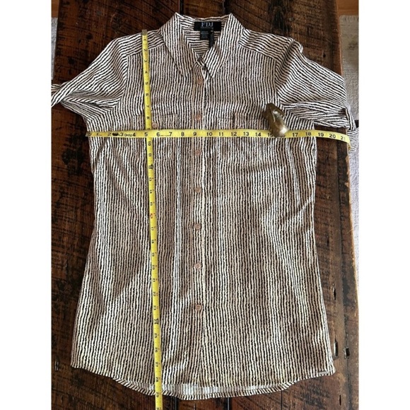 FDJ FRENCH DRESSING JEAN Women Black Beige Stripe Button Front Top Blouse - Picture 5 of 13